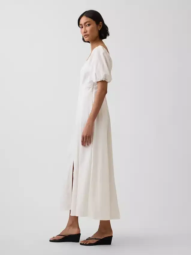 Linen-Blend Empire Waist Maxi Dress