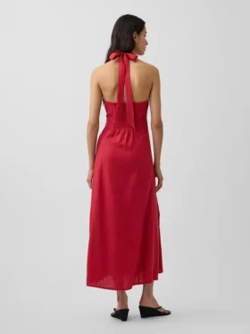Linen-Blend Halter Maxi Dress