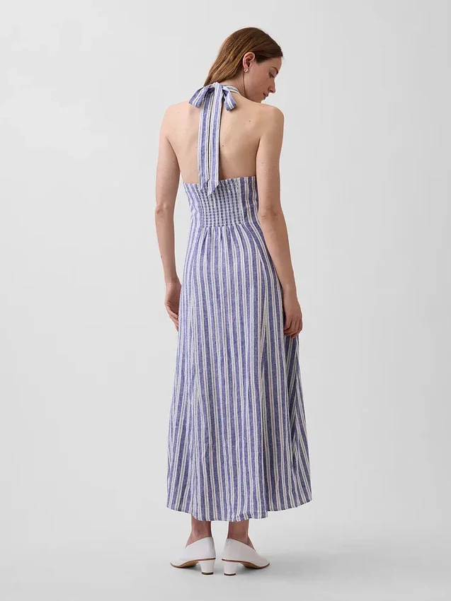 Linen-Blend Halter Maxi Dress