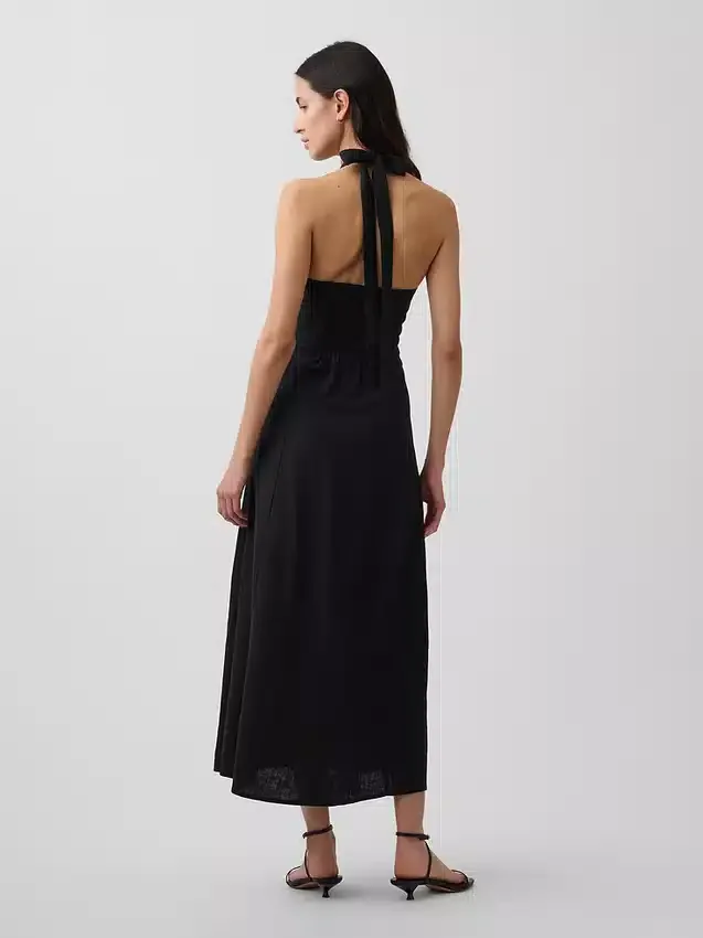 Linen-Blend Halter Maxi Dress