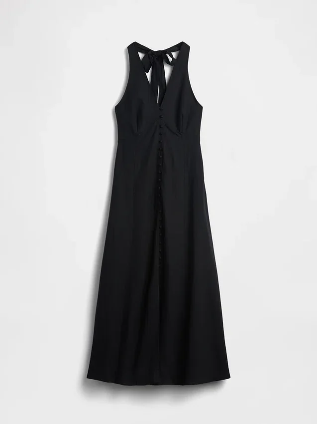 Linen-Blend Halter Maxi Dress