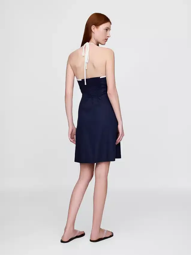 Linen-Blend Halter Mini Dress