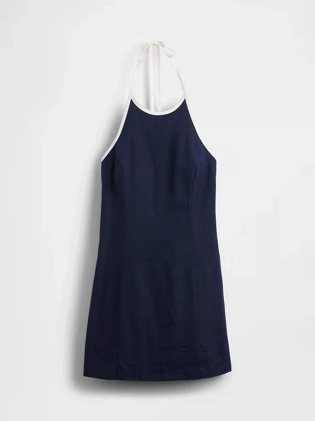 Linen-Blend Halter Mini Dress
