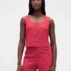 Linen-Blend Hook-Front Crop Shell Top