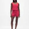 Linen-Blend Hook-Front Crop Shell Top