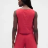 Linen-Blend Hook-Front Crop Shell Top