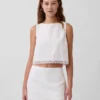 Linen-Blend Lace-Hem Crop Shell Top
