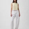 Linen-Blend Lace-Hem Crop Shell Top