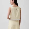 Linen-Blend Lace-Hem Crop Shell Top