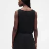 Linen-Blend Lace-Hem Crop Shell Top