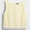 Linen-Blend Lace-Hem Crop Shell Top