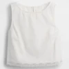 Linen-Blend Lace-Hem Crop Shell Top
