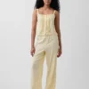 Linen-Blend Lace-Hem Pj Pants