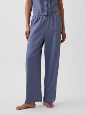 Linen-Blend Lace-Hem Pj Pants
