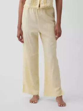Linen-Blend Lace-Hem Pj Pants