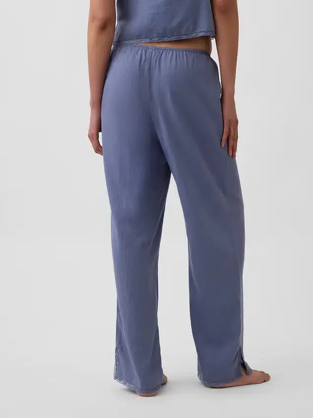Linen-Blend Lace-Hem Pj Pants