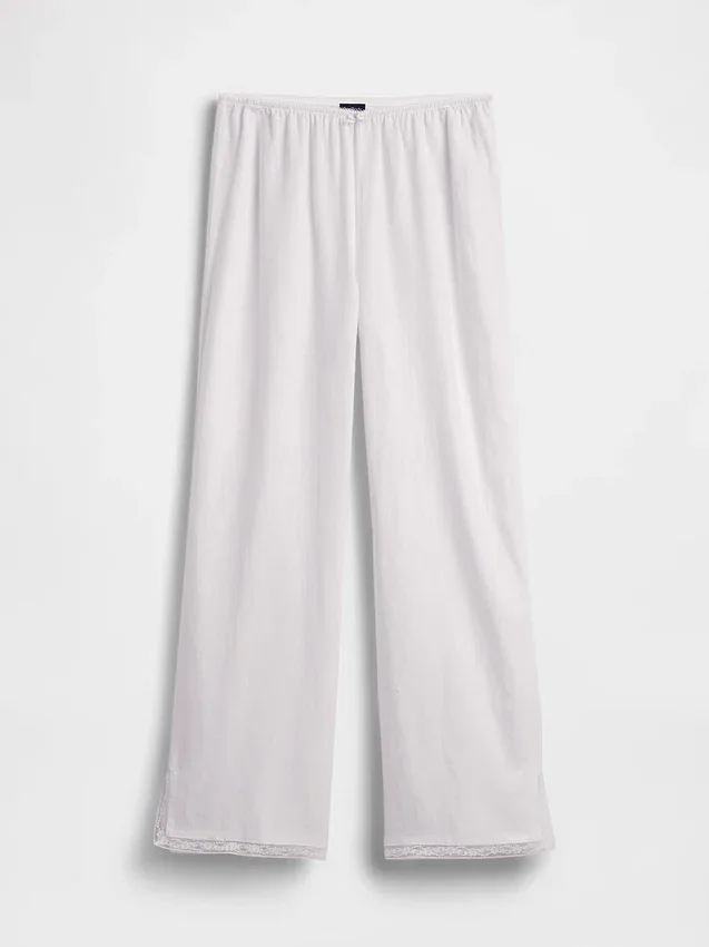 Linen-Blend Lace-Hem Pj Pants