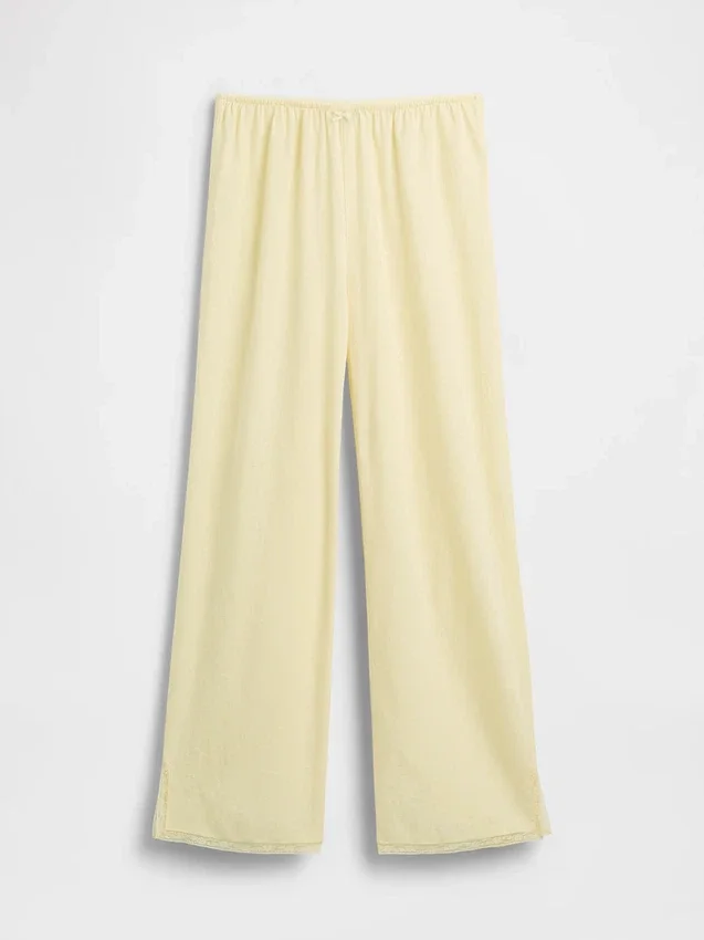 Linen-Blend Lace-Hem Pj Pants