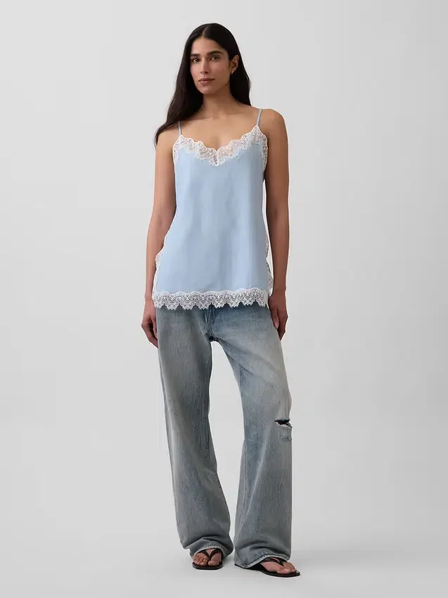 Linen-Blend Lace-Trim Cami