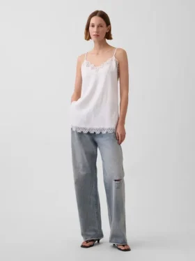 Linen-Blend Lace-Trim Cami