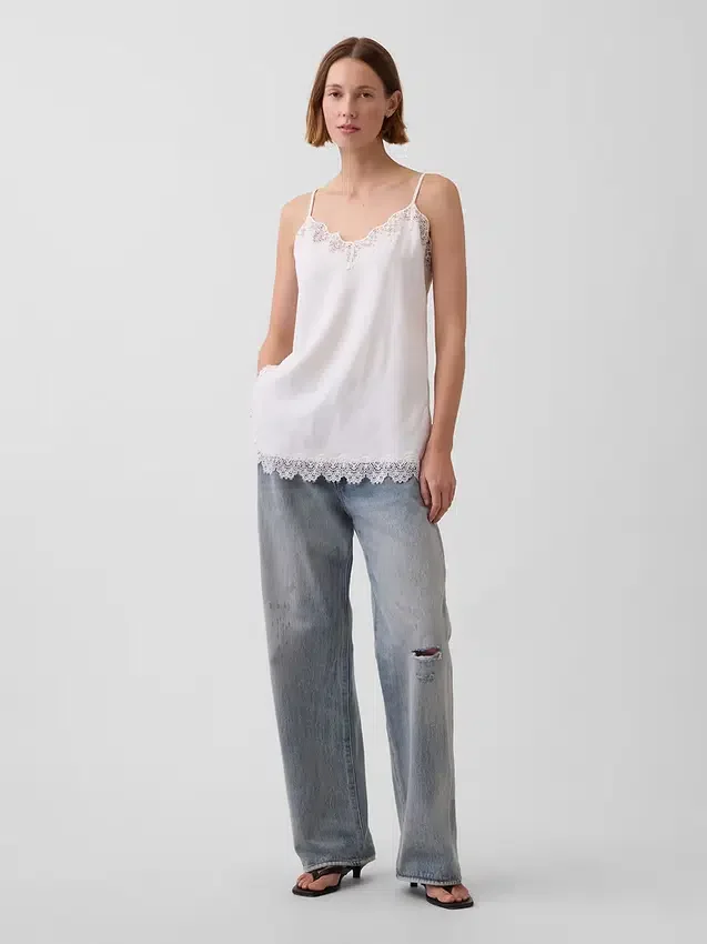 Linen-Blend Lace-Trim Cami