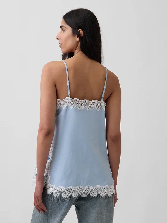 Linen-Blend Lace-Trim Cami
