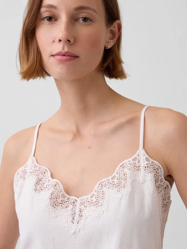 Linen-Blend Lace-Trim Cami