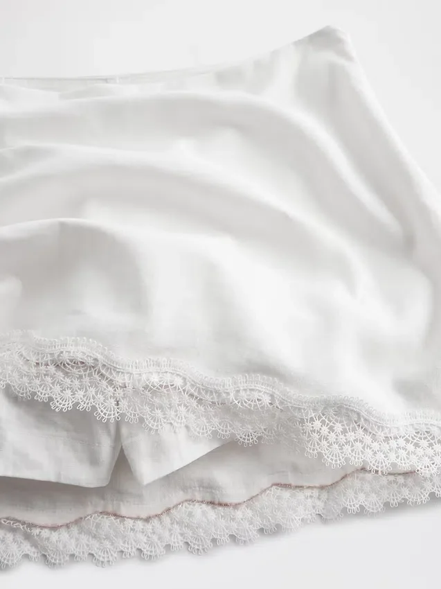 Linen-Blend Lace-Trim Mini Skort