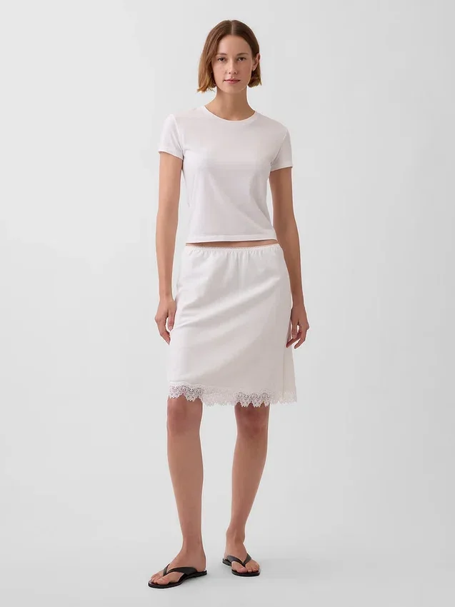 Linen-Blend Lace-Trim Skirt