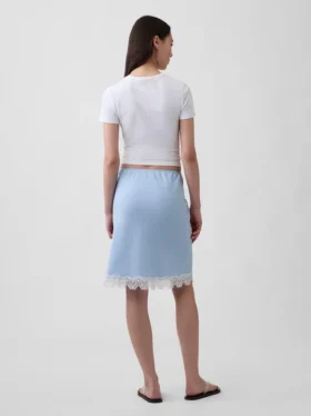 Linen-Blend Lace-Trim Skirt