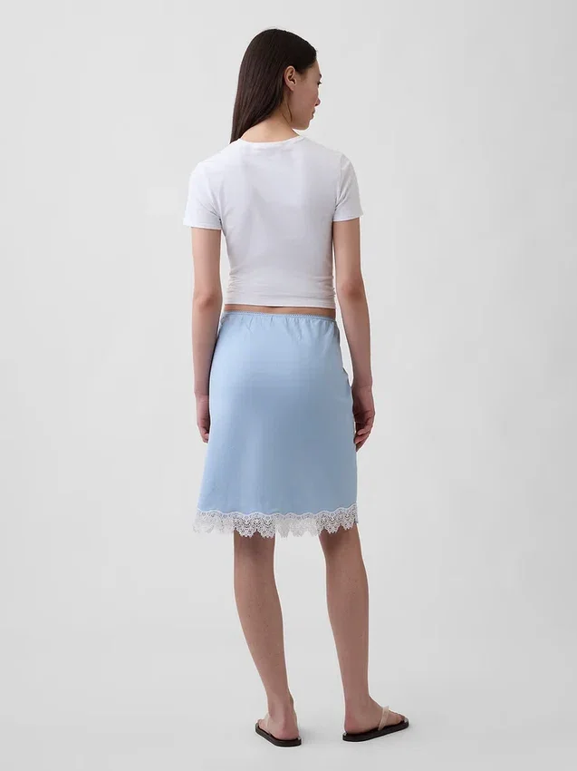 Linen-Blend Lace-Trim Skirt