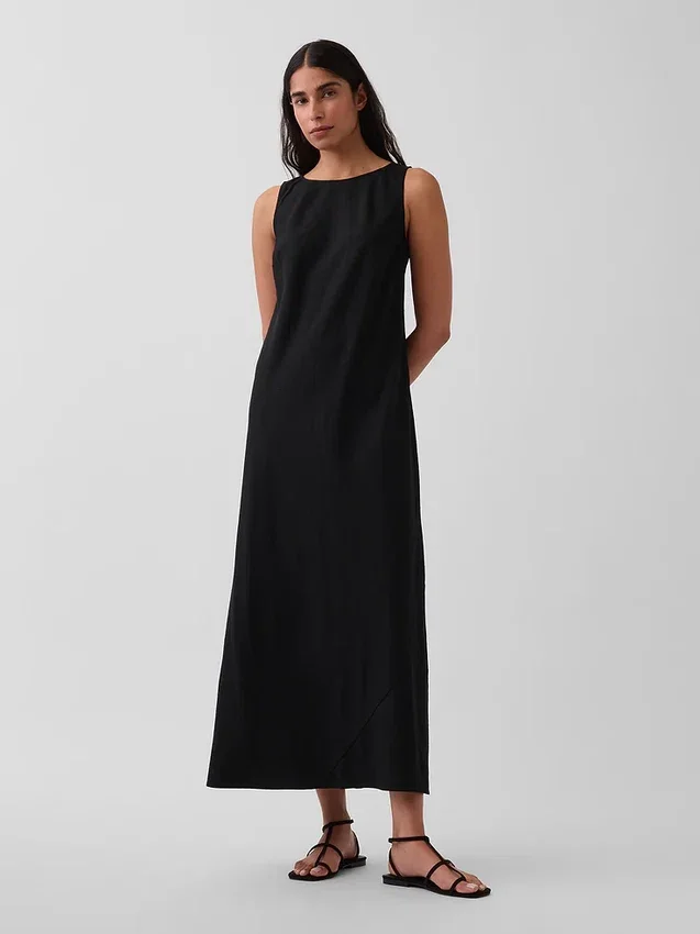 Linen-Blend Maxi Shift Dress