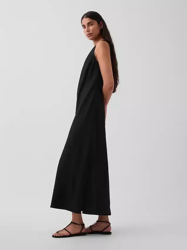 Linen-Blend Maxi Shift Dress