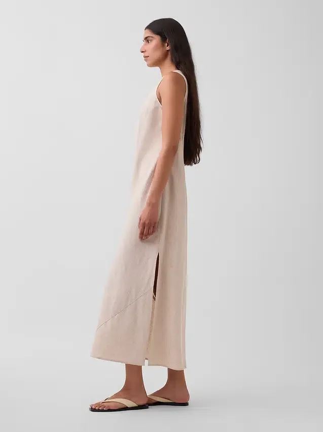 Linen-Blend Maxi Shift Dress