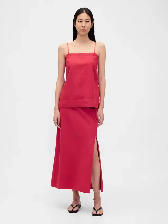 Linen-Blend Maxi Skirt