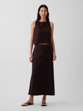Linen-Blend Maxi Slip Skirt