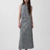 Linen-Blend Maxi Slip Skirt