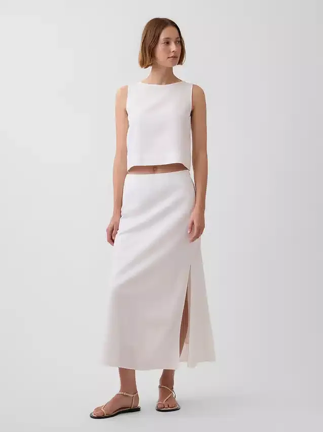 Linen-Blend Maxi Slip Skirt