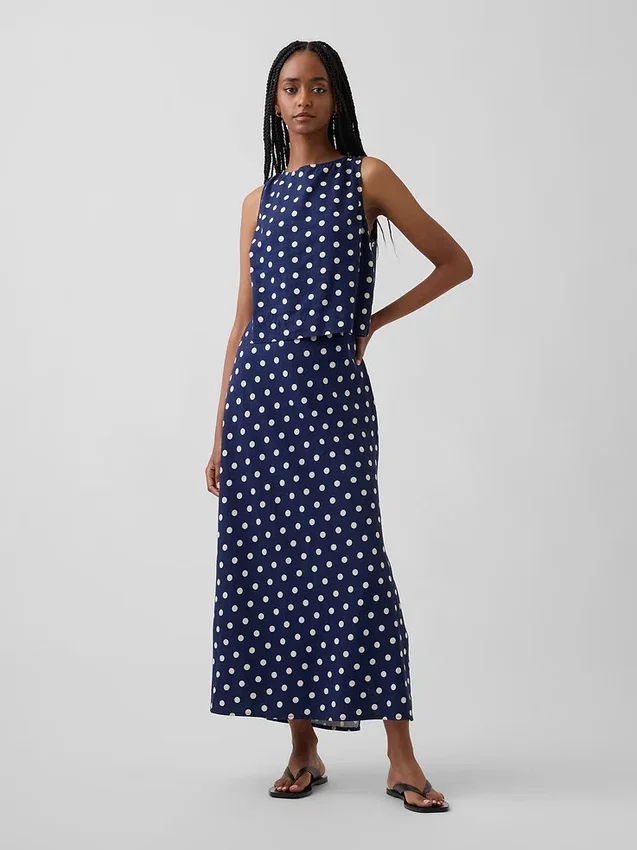 Linen-Blend Maxi Slip Skirt