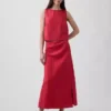 Linen-Blend Maxi Slip Skirt