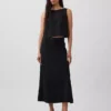 Linen-Blend Maxi Slip Skirt
