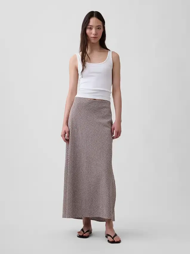Linen-Blend Maxi Slip Skirt