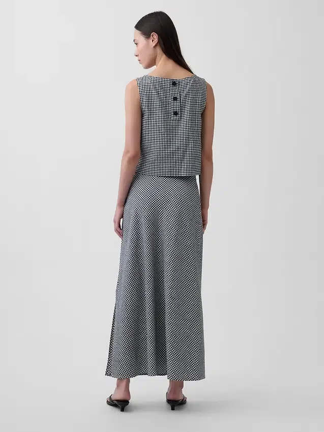 Linen-Blend Maxi Slip Skirt