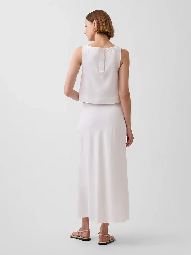 Linen-Blend Maxi Slip Skirt