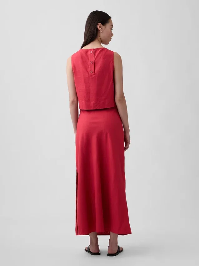 Linen-Blend Maxi Slip Skirt