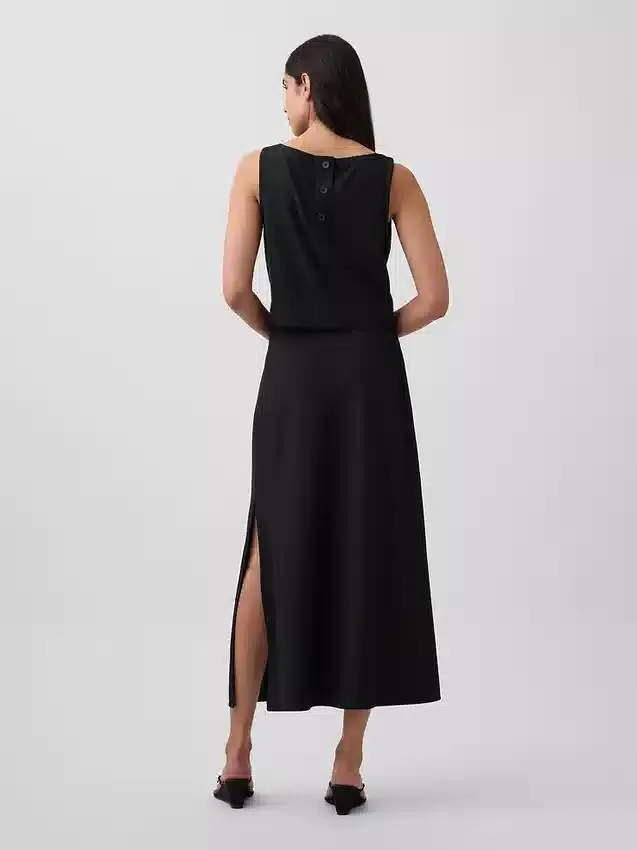Linen-Blend Maxi Slip Skirt