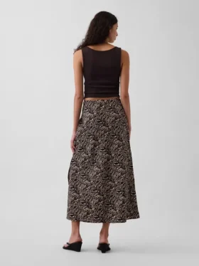 Linen-Blend Maxi Slip Skirt