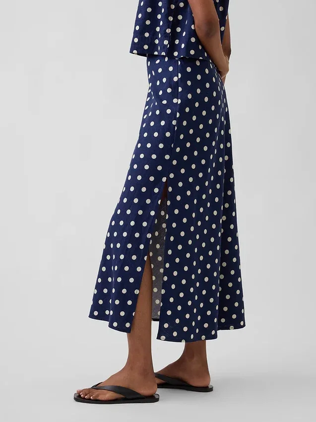 Linen-Blend Maxi Slip Skirt