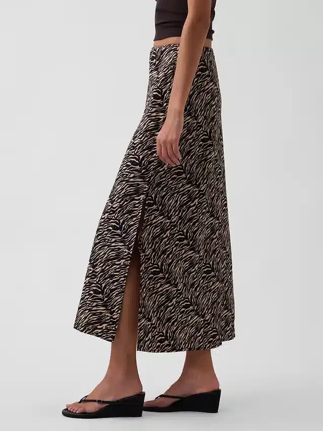 Linen-Blend Maxi Slip Skirt
