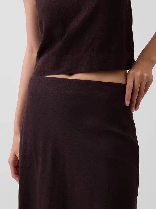 Linen-Blend Maxi Slip Skirt